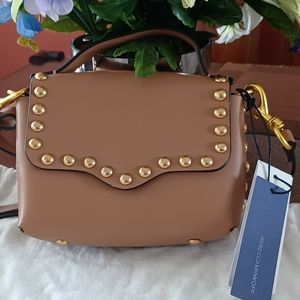 Rebecca Minkoff Blythe Small Leather Crossbody stud Bag Desert Tan beige HOT!